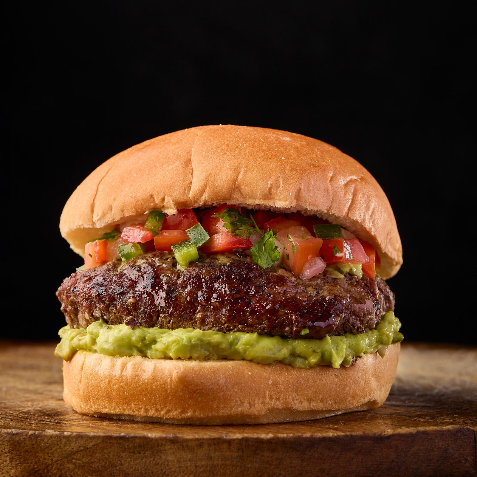 South of the border burger with pico de gallo and guacamole