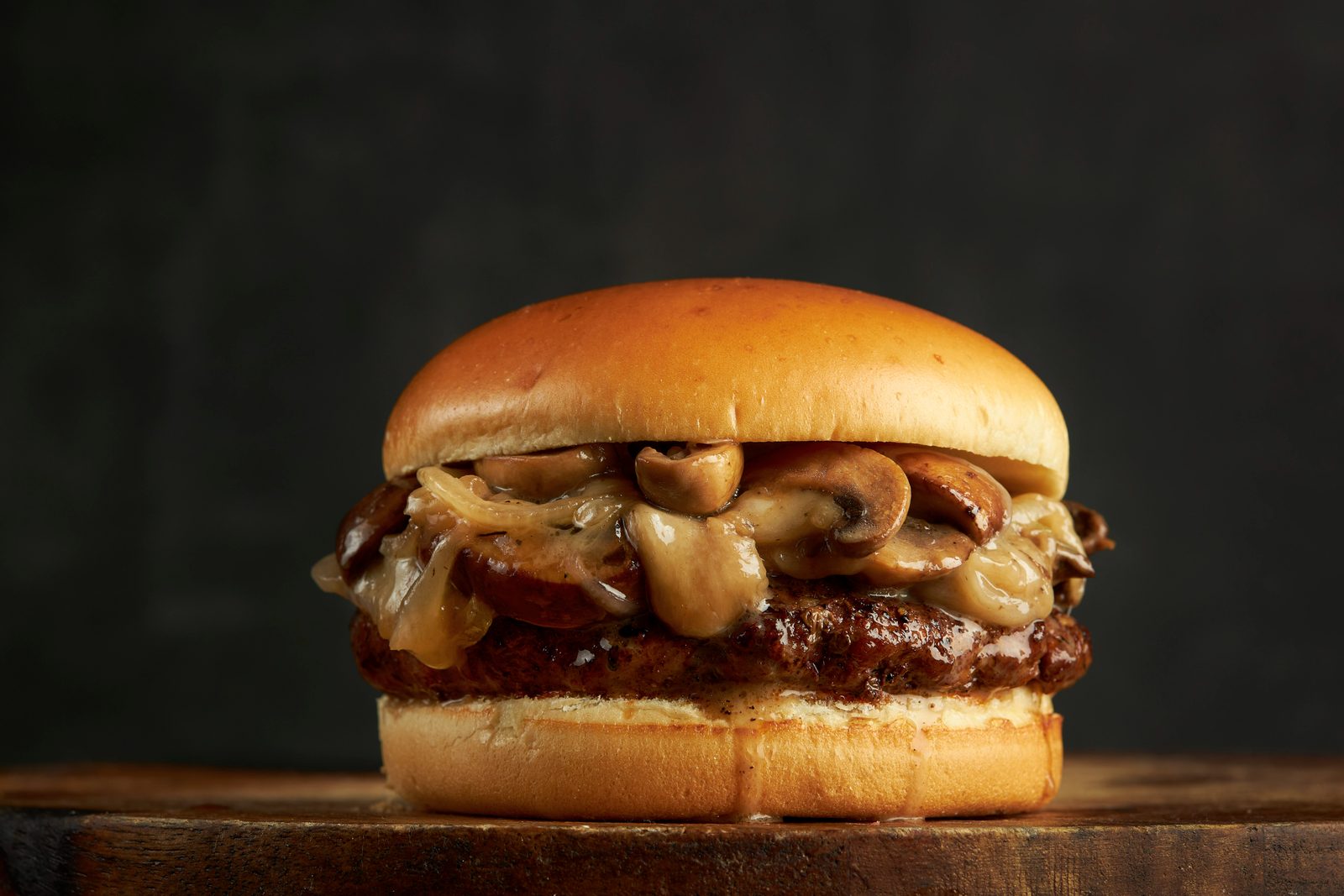 Mushroom and swiss burger with sauteed mushrooms and melted cheese